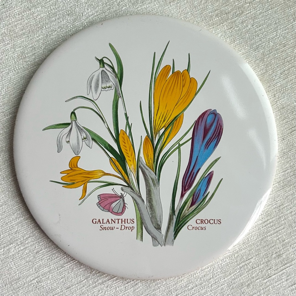 CROCUS / SNOWDROP vintage ceramic tile round made in england